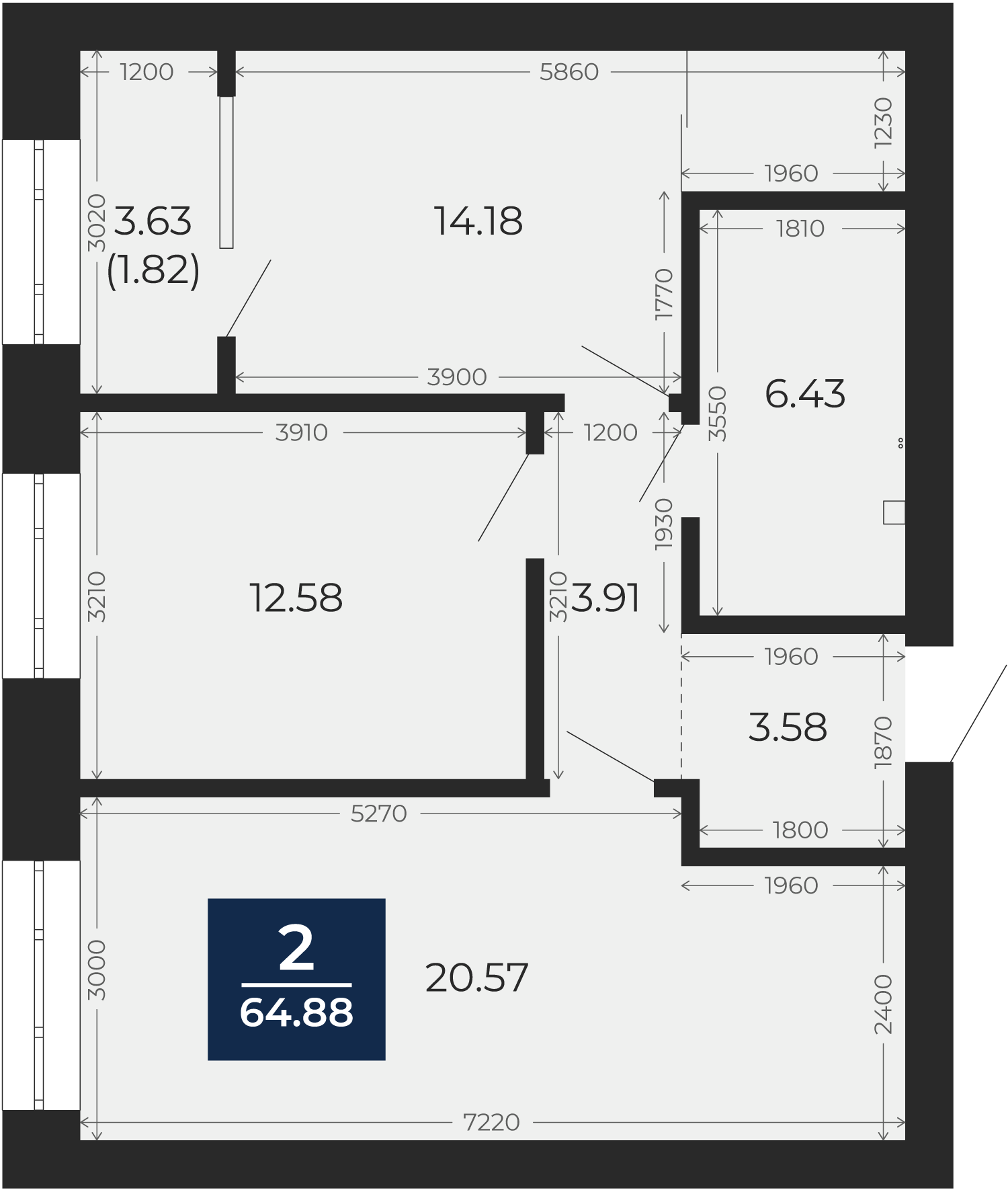 Квартира № 59, 2-комнатная, 64.88 кв. м, 3 этаж