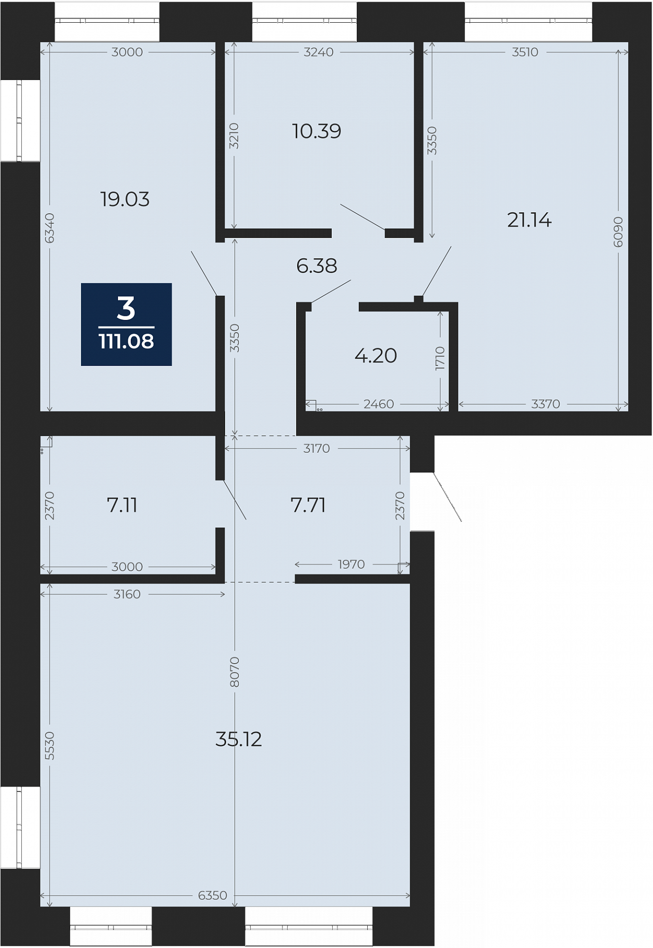 Квартира № 216, 3-комнатная, 111.08 кв. м, 5 этаж