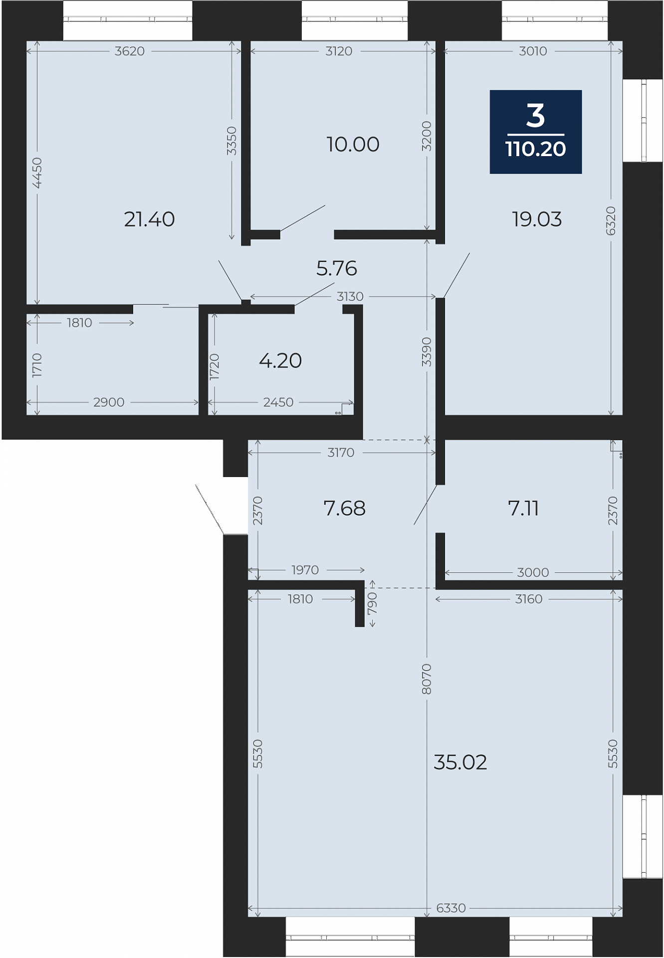 Квартира № 48, 3-комнатная, 110.2 кв. м, 8 этаж